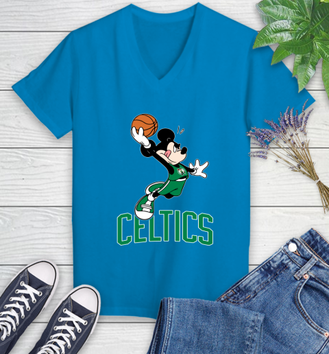 NBA Basketball Boston Celtics Cheerful Mickey Mouse Shirt Women's V-Neck T-Shirt 6