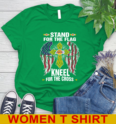 NBA Basketball Los Angeles Lakers Stand For Flag Kneel For The Cross Shirt Women's T-Shirt 7