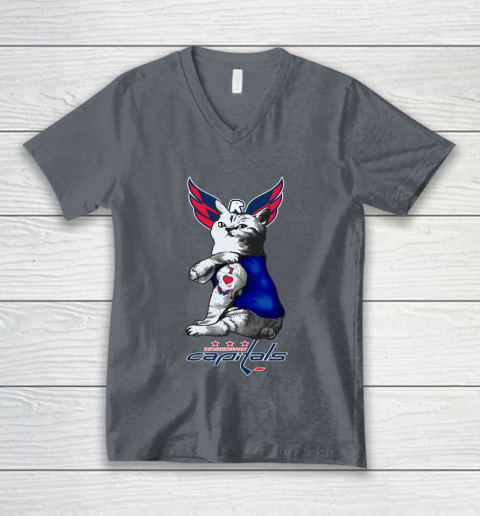 NHL My Cat Loves Washington Capitals Hockey V-Neck T-Shirt 4