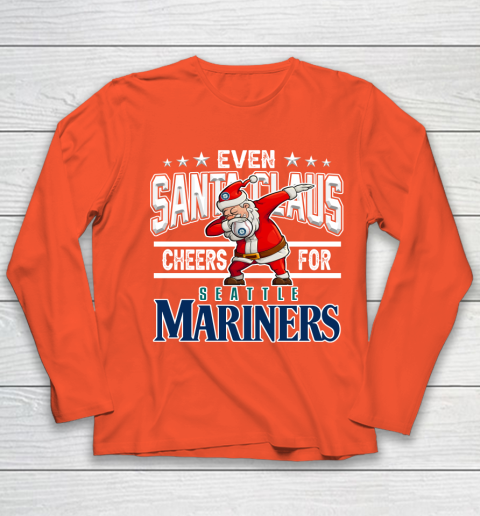 EveSeattle Mariners Even Santa Claus Cheers For Christmas MLB Youth Long Sleeve 3