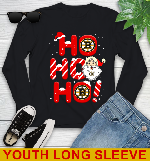 Boston Bruins NHL Hockey Ho Ho Ho Santa Claus Merry Christmas Shirt Youth Long Sleeve