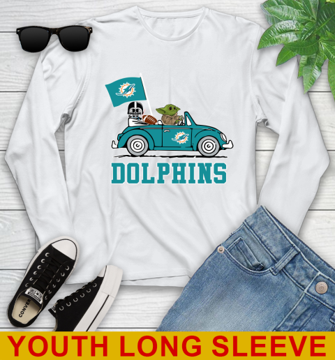 NFL Football Miami Dolphins Darth Vader Baby Yoda Driving Star Wars Shirt Youth Long Sleeve