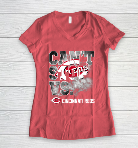 MLB Cincinnati Reds Baseball Can't Stop Vs Cincinnati Reds Women's V-Neck T-Shirt 4
