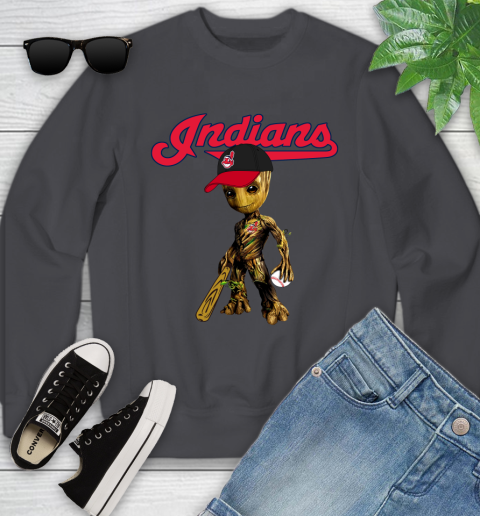 MLB Cleveland Indians Groot Guardians Of The Galaxy Baseball Youth Sweatshirt 6