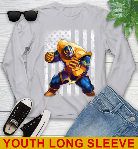 NBA Basketball Golden State Warriors Thanos Marvel American Flag Shirt Youth Long Sleeve 5