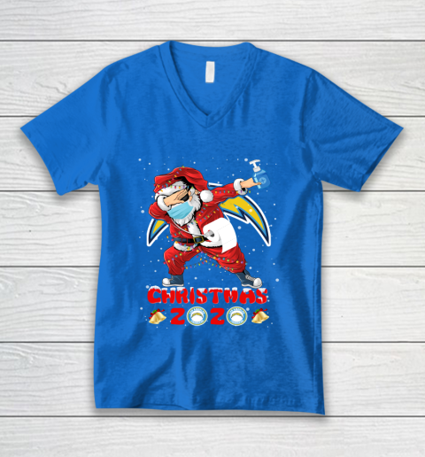 Los Angeles Chargers Funny Santa Claus Dabbing Christmas 2020 NFL V-Neck T-Shirt 5