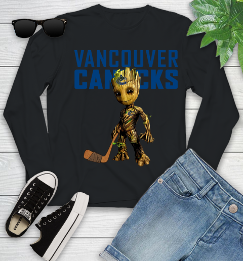 Vancouver Canucks NHL Hockey Groot Marvel Guardians Of The Galaxy Youth Long Sleeve 2