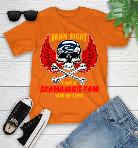 NFL Damn Right I Am A Seattle Seahawks Win Or Lose Skull Football Sports Youth T-Shirt 9