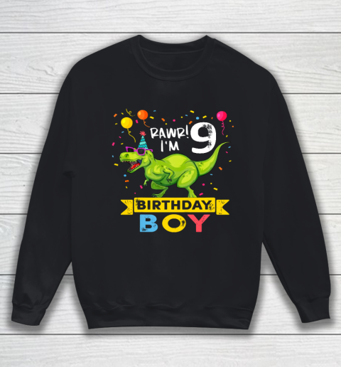 Kids 9 Year Old Shirt 2nd Birthday Boy T Rex Dinosaur Sweatshirt