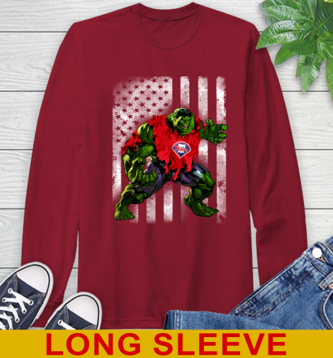 Philadelphia Phillies Hulk Marvel Avengers MLB Baseball American Flag Long Sleeve T-Shirt 9