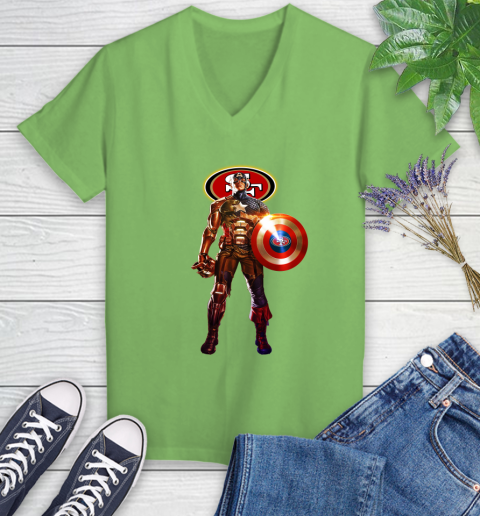 NFL Captain America Marvel Avengers Endgame Football Sports San Francisco 49ers Women's V-Neck T-Shirt 11
