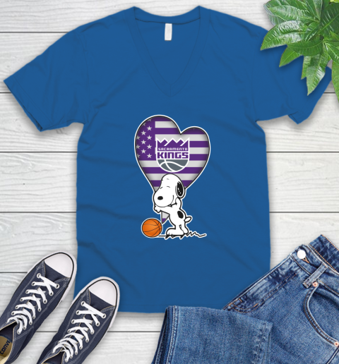 Sacramento Kings NBA Basketball The Peanuts Movie Adorable Snoopy V-Neck T-Shirt 6