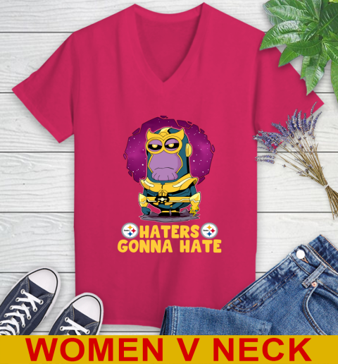 NFL Football Pittsburgh Steelers Haters Gonna Hate Thanos Minion Marvel Shirt Women's V-Neck T-Shirt 10