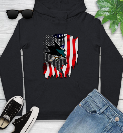 San Jose Sharks NHL Hockey American Flag Youth Hoodie