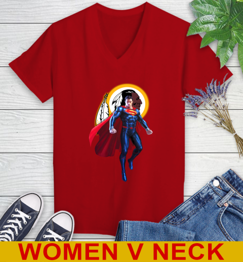 NFL Superman DC Sports Football Washington Redskins Women's V-Neck T-Shirt 12