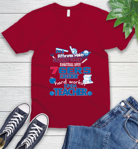 Philadelphia 76ers NBA I'm A Difference Making Student Caring Basketball Loving Kinda Teacher V-Neck T-Shirt 7