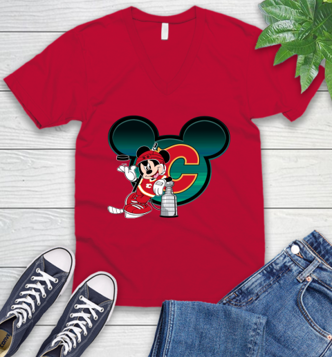 NHL Calgary Flames Stanley Cup Mickey Mouse Disney Hockey T Shirt V-Neck T-Shirt 8