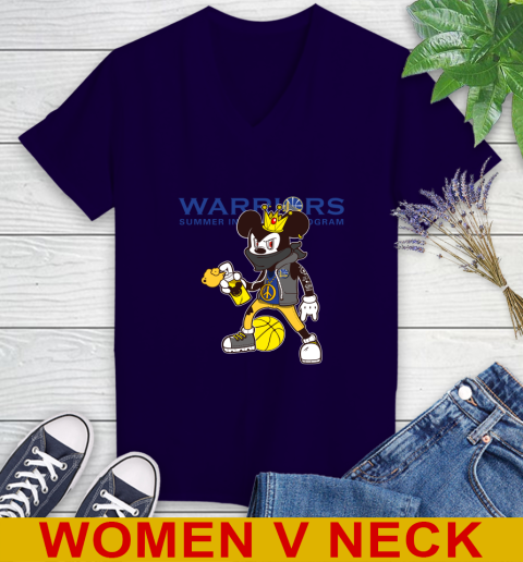 Golden State Warriors NBA Basketball Mickey Peace Sign Sports Women's V-Neck T-Shirt 4