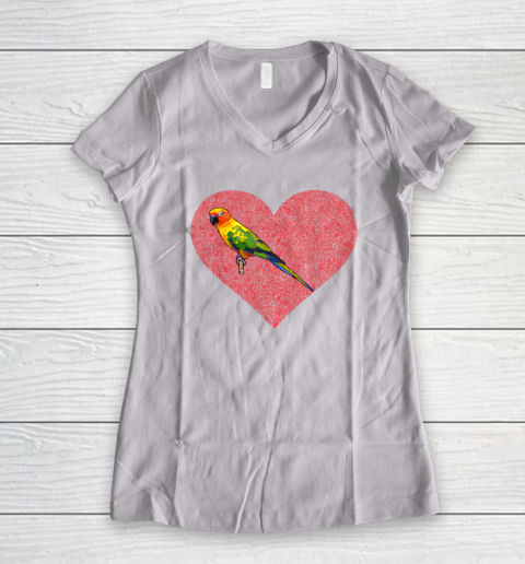 Sun Conure Valentines Day Bird Love Fingerprint Women's V-Neck T-Shirt