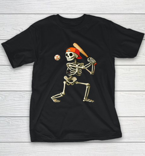 Skeleton Baseball Halloween Costume Funny Youth T-Shirt
