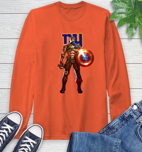 NFL Captain America Marvel Avengers Endgame Football Sports New York Giants Long Sleeve T-Shirt 5