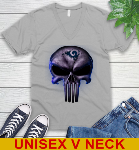 Los Angeles Rams NFL Football Punisher Skull Sports V-Neck T-Shirt 3