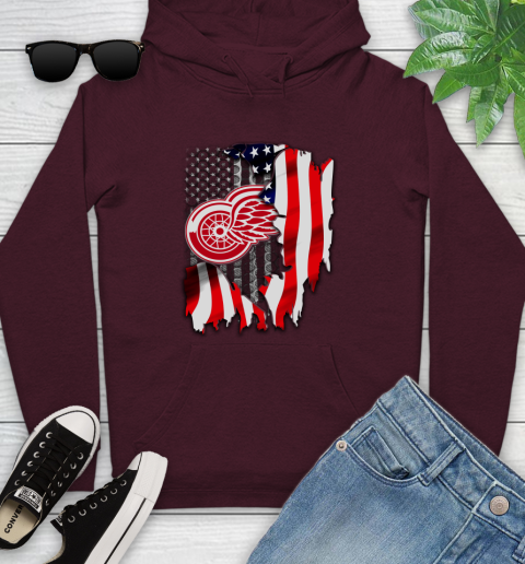 Detroit Red Wings NHL Hockey American Flag Youth Hoodie 7