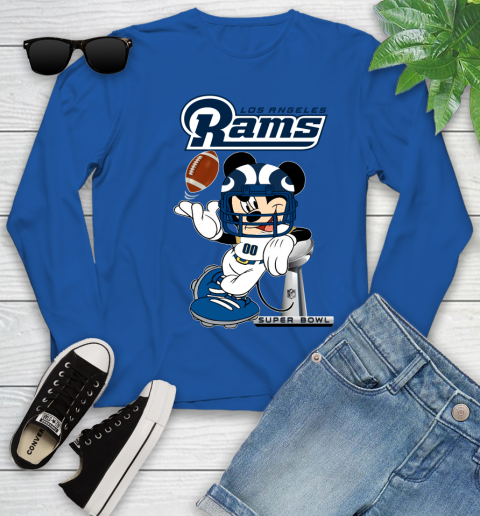 NFL Los Angeles Rams Mickey Mouse Disney Super Bowl Football T Shirt Youth Long Sleeve 9