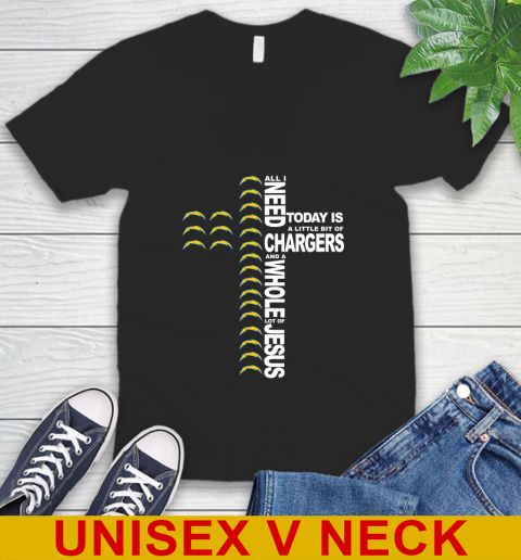 NFL All I Need Today Is A Little Bit Of Los Angeles Chargers Cross Shirt V-Neck T-Shirt