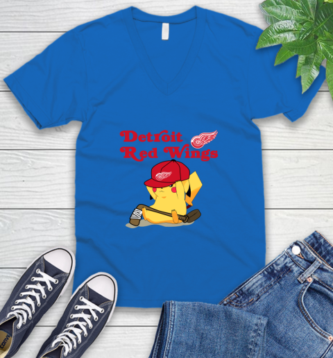 NHL Pikachu Hockey Sports Detroit Red Wings V-Neck T-Shirt 6