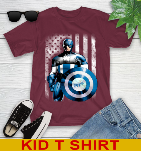Los Angeles Dodgers MLB Baseball Captain America Marvel Avengers American Flag Shirt Youth T-Shirt 5