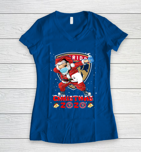 Florida Panthers Funny Santa Claus Dabbing Christmas 2020 NHL Women's V-Neck T-Shirt 7