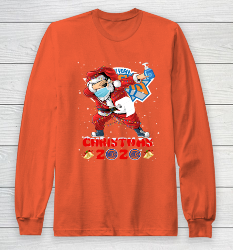 New York Knicks Funny Santa Claus Dabbing Christmas 2020 NBA Long Sleeve T-Shirt 3
