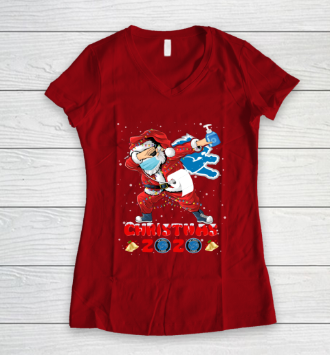 Detroit Lions Funny Santa Claus Dabbing Christmas 2020 NFL Women's V-Neck T-Shirt 8