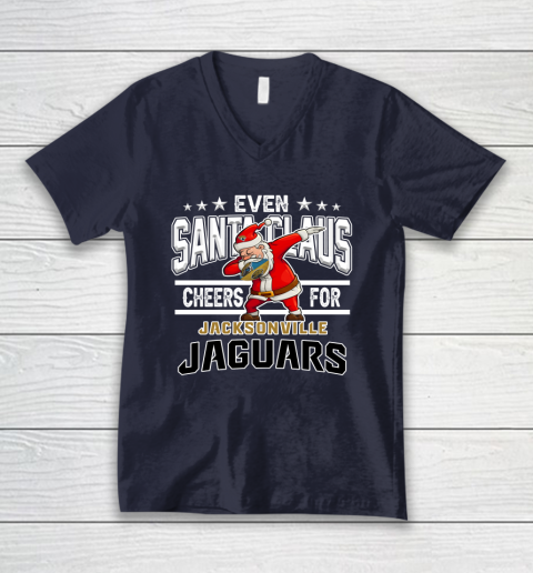 Jacksonville Jaguars Even Santa Claus Cheers For Christmas NFL V-Neck T-Shirt 2