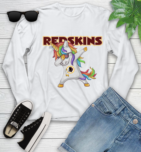 Washington Redskins NFL Football Funny Unicorn Dabbing Sports Youth Long Sleeve