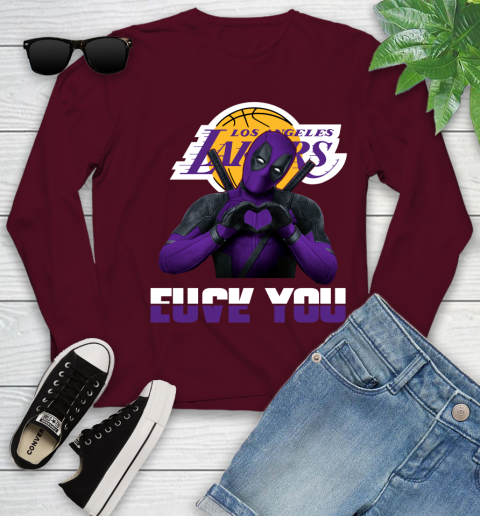 NBA Los Angeles Lakers Deadpool Love You Fuck You Basketball Youth Long Sleeve 6
