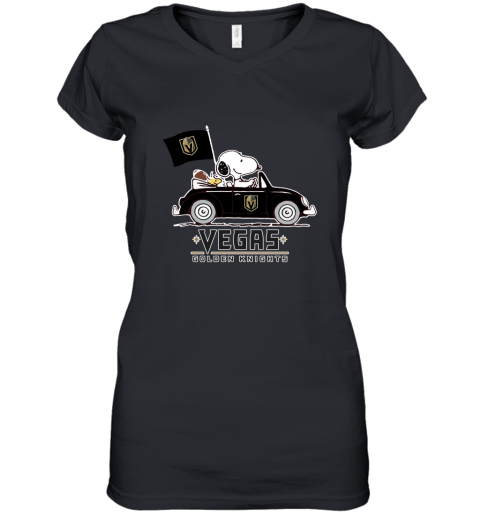 Snoopy And Woodstock Ride The Vegas Golden Knighta Car NHL Women's V-Neck T-Shirt