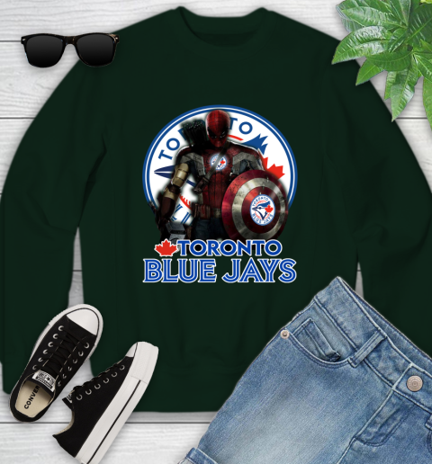 MLB Captain America Thor Spider Man Hawkeye Avengers Endgame Baseball Toronto Blue Jays Youth Sweatshirt 10