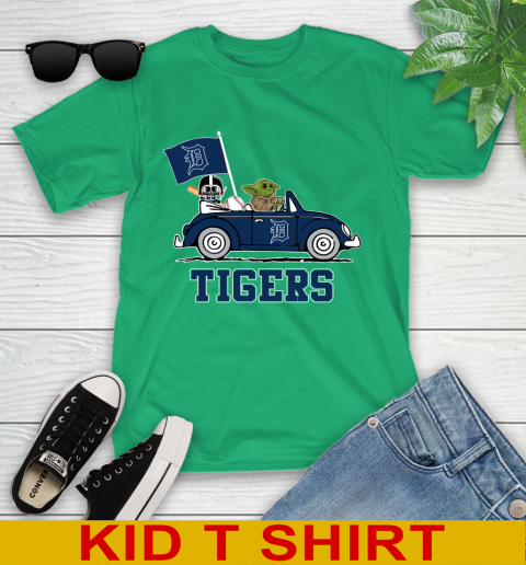 MLB Baseball Detroit Tigers Darth Vader Baby Yoda Driving Star Wars Shirt Youth T-Shirt 6