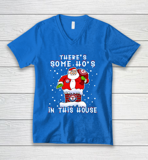Texas Rangers Christmas There Is Some Hos In This House Santa Stuck In The Chimney MLB V-Neck T-Shirt 5