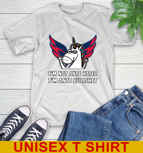 Washington Capitals NHL Hockey Unicorn I'm Not Anti Hater I'm Anti Bullshit T-Shirt