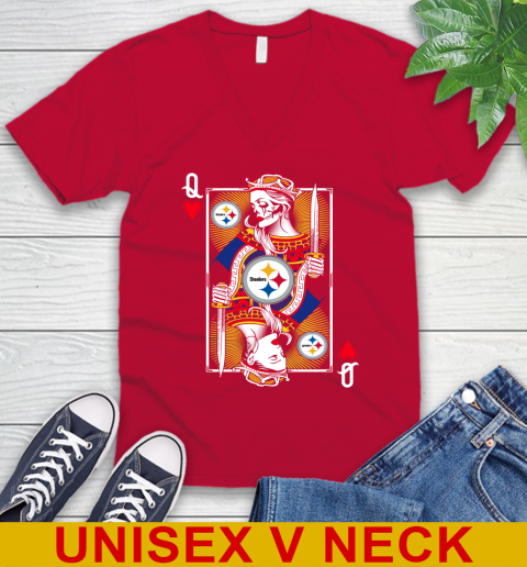NFL Football Pittsburgh Steelers The Queen Of Hearts Card Shirt V-Neck T-Shirt 6