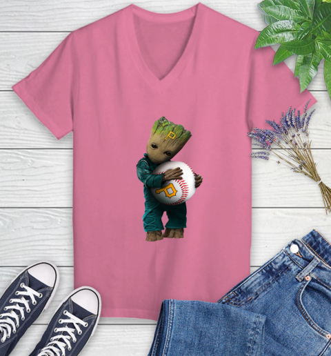MLB Groot Guardians Of The Galaxy Baseball Sports Pittsburgh Pirates Women's V-Neck T-Shirt 13