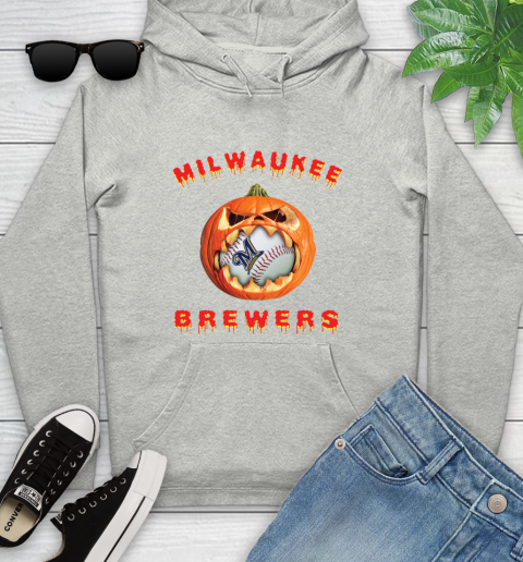 MLB Milwaukee Brewers Halloween Pumpkin Baseball Sports Youth Hoodie
