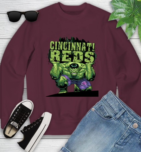 Cincinnati Reds MLB Baseball Incredible Hulk Marvel Avengers Sports Youth Sweatshirt 5