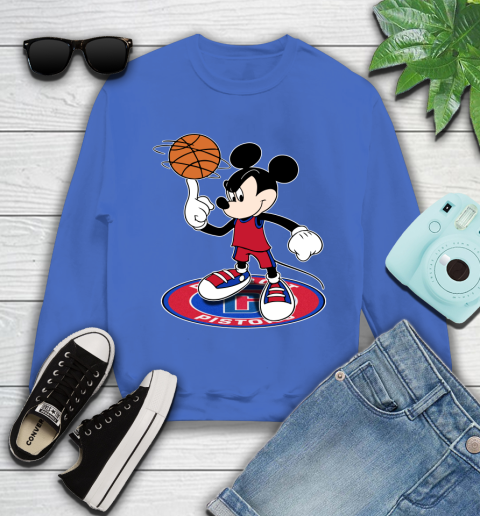 NBA Basketball Detroit Pistons Cheerful Mickey Disney Shirt Youth Sweatshirt - Image 8