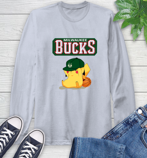 NBA Pikachu Basketball Sports Milwaukee Bucks Long Sleeve T-Shirt 6