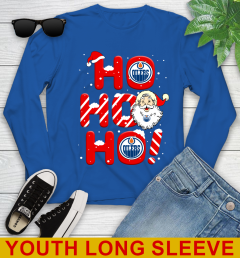 Edmonton Oilers NHL Hockey Ho Ho Ho Santa Claus Merry Christmas Shirt Youth Long Sleeve 10