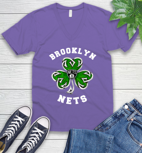 NBA Brooklyn Nets Three Leaf Clover St Patrick's Day Basketball Sports V-Neck T-Shirt 8